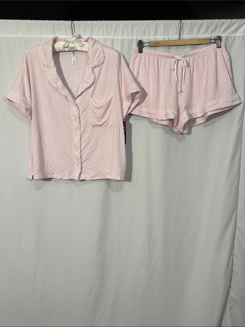 wild fable Light Pink Short Pajama Set with Lace Trim